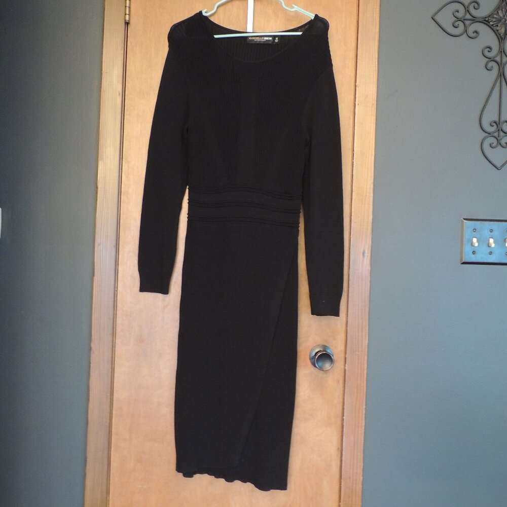 Gabrielle Union Ribbed Knit Long Sleeve Midi Dress – Black, Size M